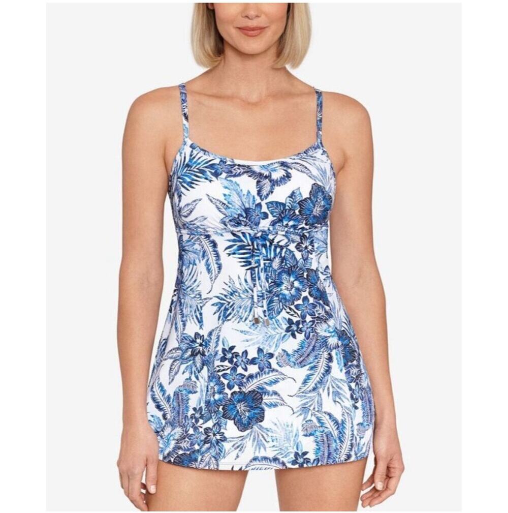 SWIM SOLUTIONS Swimsuit Dress Size 18 Swimdress NWT Blue Empire Floral One Piece - Picture 1 of 16